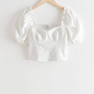 & other stories white Smocked Puff Sleeve Top